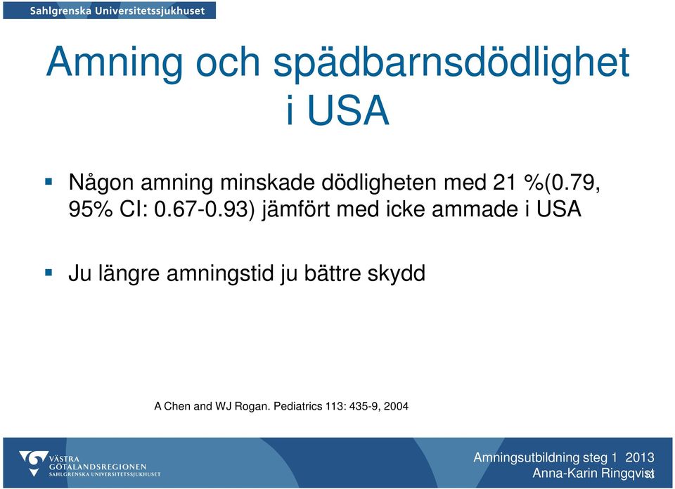 93) jämfört med icke ammade i USA Ju längre amningstid ju