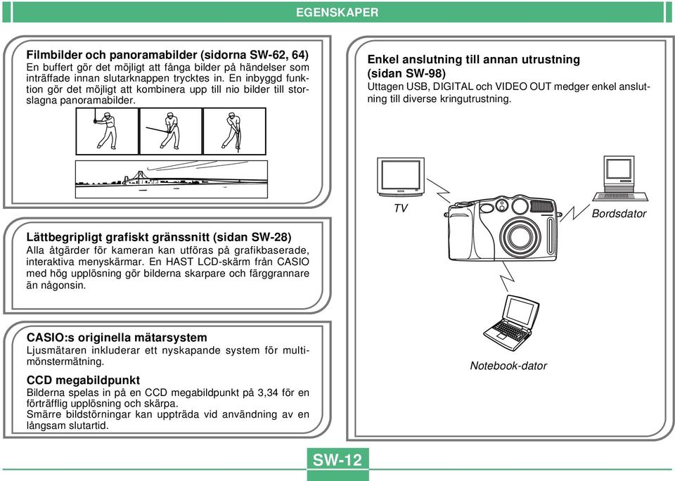 Enkel anslutning till annan utrustning (sidan SW-98) Uttagen USB, DIGITAL och VIDEO OUT medger enkel anslutning till diverse kringutrustning.