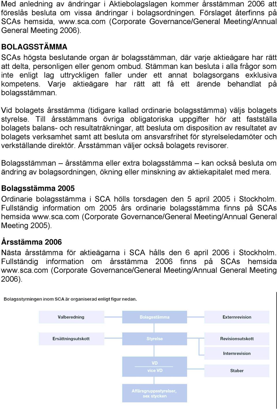 BOLAGSSTÄMMA SCAs högsta beslutande organ är bolagsstämman, där varje aktieägare har rätt att delta, personligen eller genom ombud.