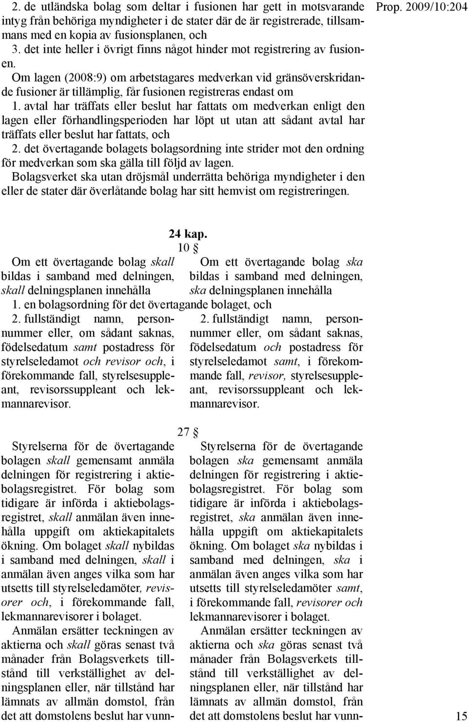 Om lagen (2008:9) om arbetstagares medverkan vid gränsöverskridande fusioner är tillämplig, får fusionen registreras endast om 1.