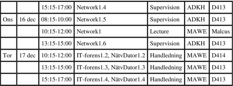 6 Supervision ADKH D413 Tor 17 dec 10:15-12:00 IT-forens1.2, NätvDator1.