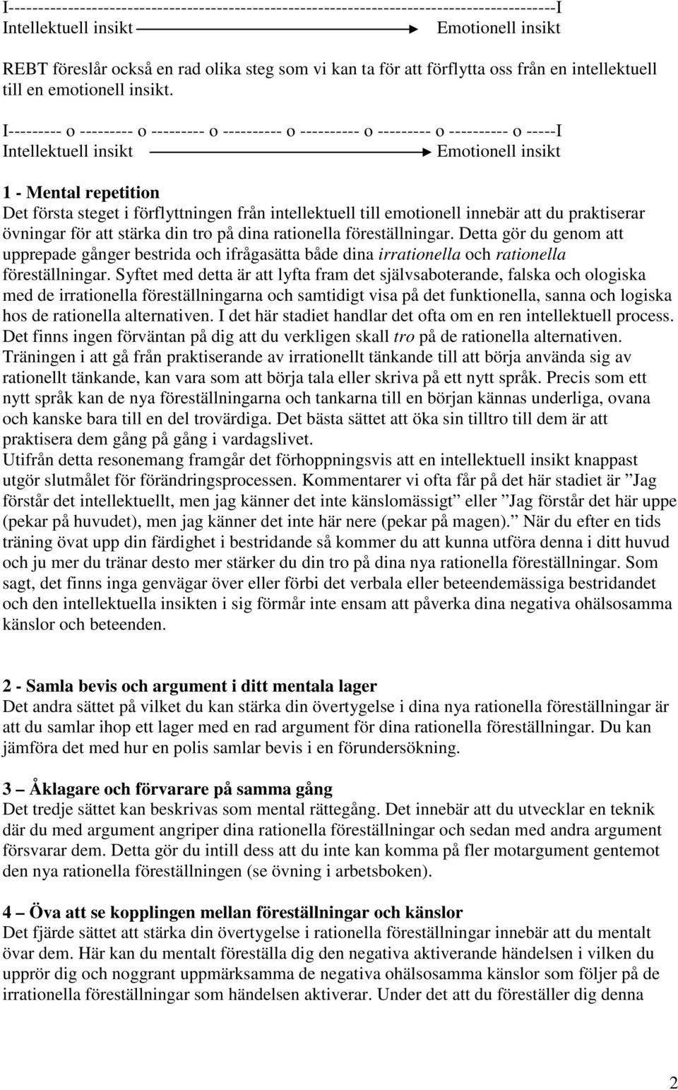 I--------- o --------- o --------- o ---------- o ---------- o --------- o ---------- o -----I Intellektuell insikt Emotionell insikt 1 - Mental repetition Det första steget i förflyttningen från