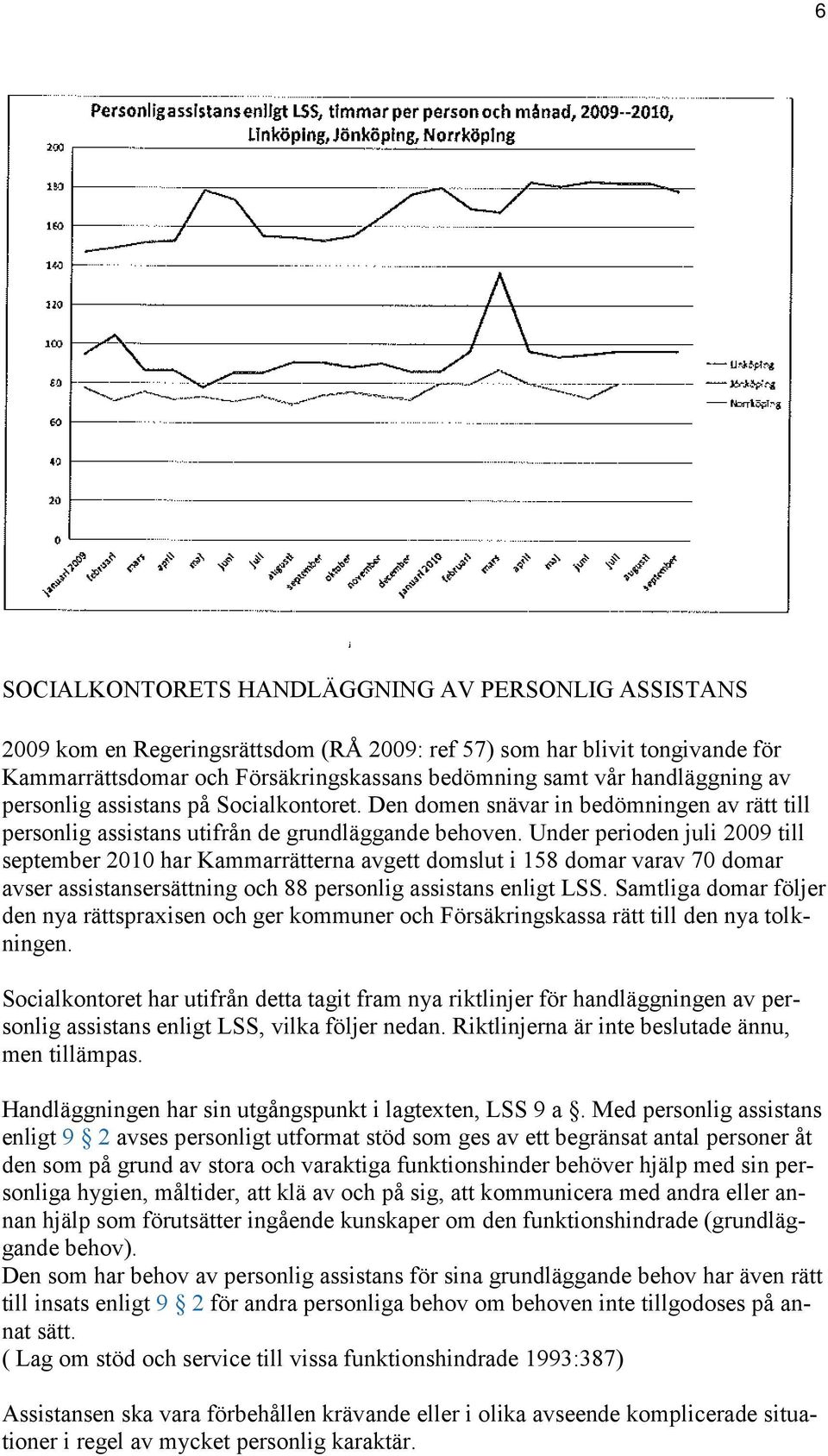 Under perioden juli 2009 till september 2010 har Kammarrätterna avgett domslut i 158 domar varav 70 domar avser assistansersättning och 88 personlig assistans enligt LSS.