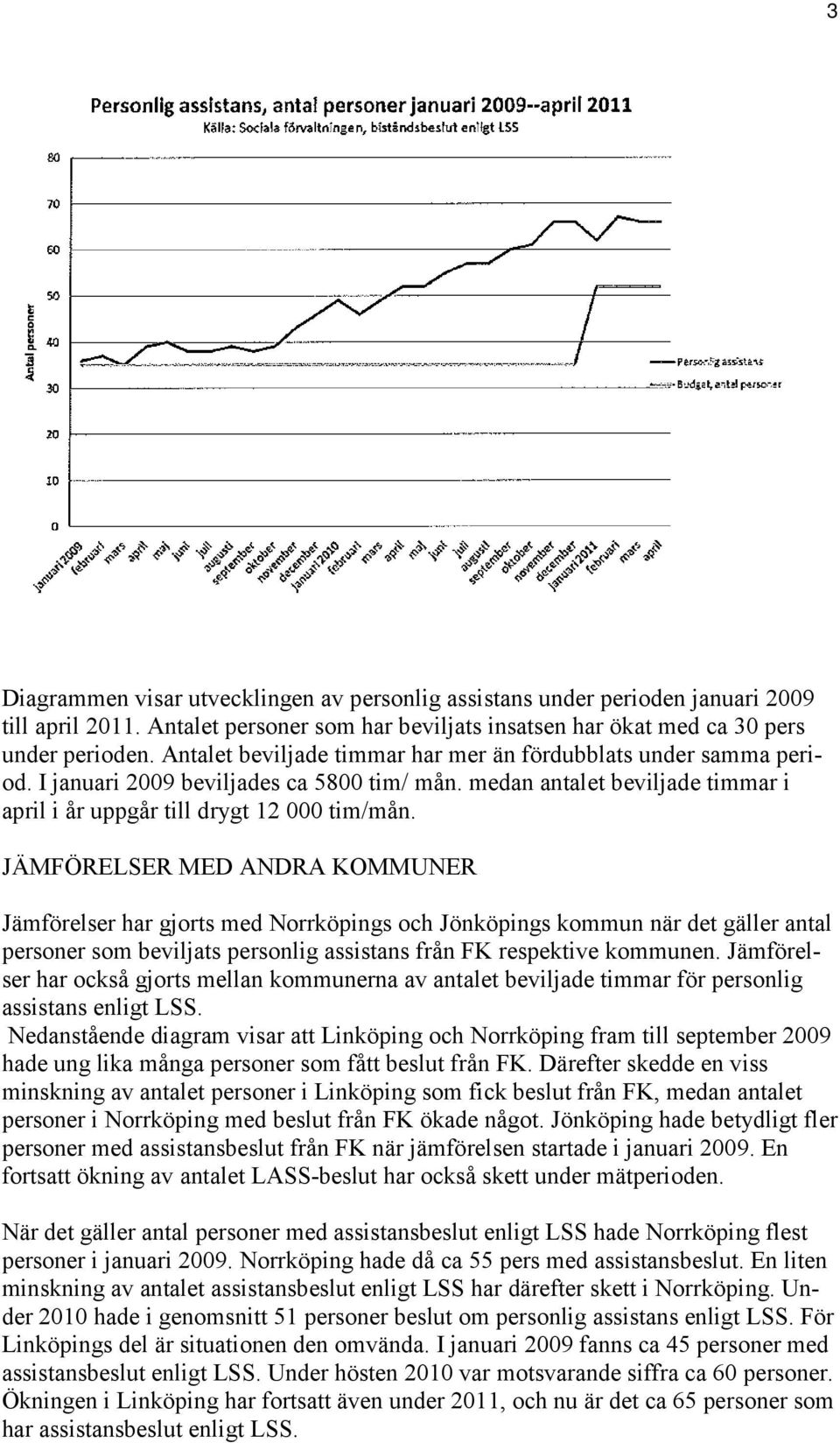 JÄMFÖRELSER MED ANDRA KOMMUNER Jämförelser har gjorts med Norrköpings och Jönköpings kommun när det gäller antal personer som beviljats personlig assistans från FK respektive kommunen.