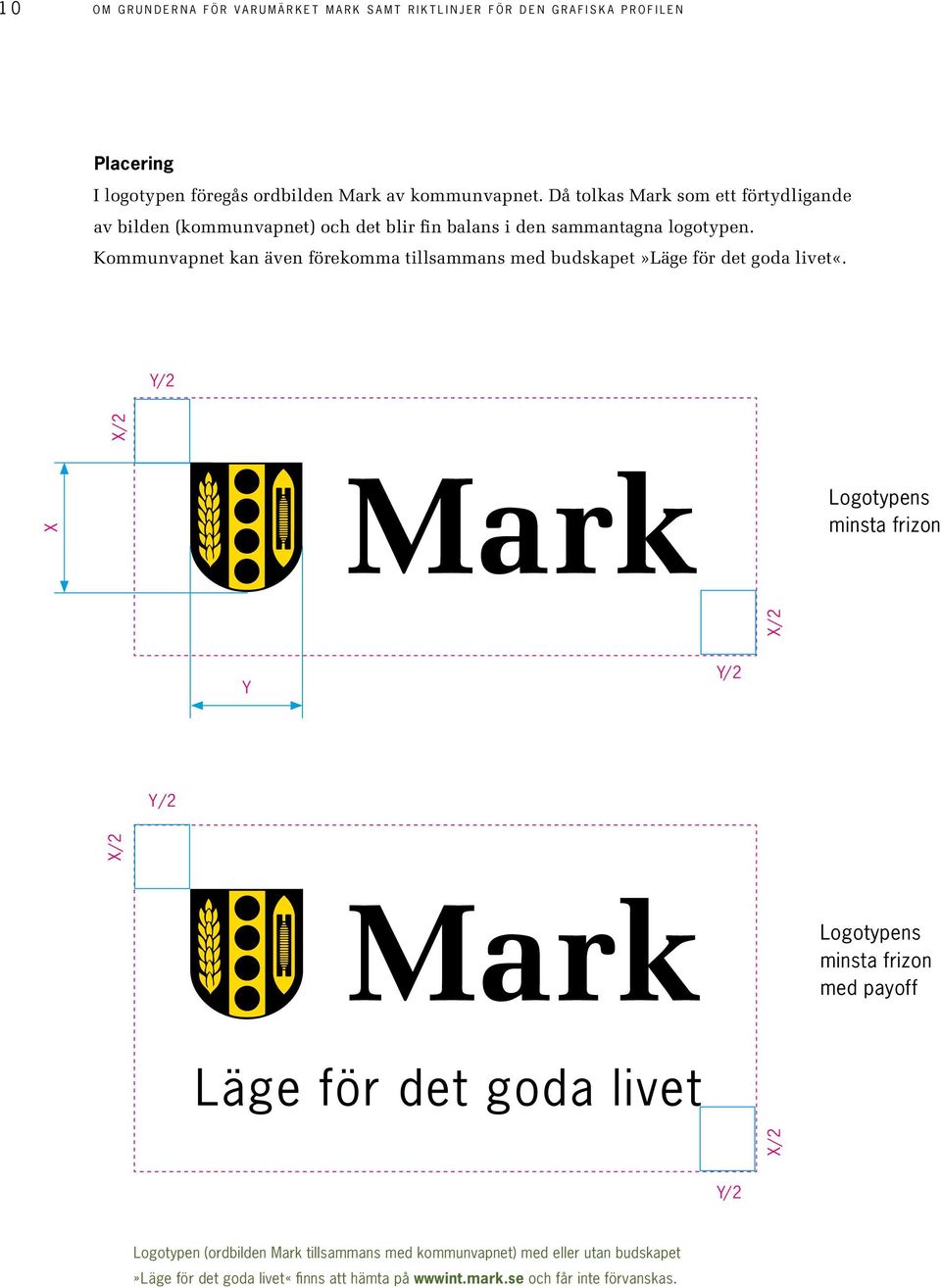 Kommunvapnet kan även förekomma tillsammans med budskapet»läge för det goda livet«.