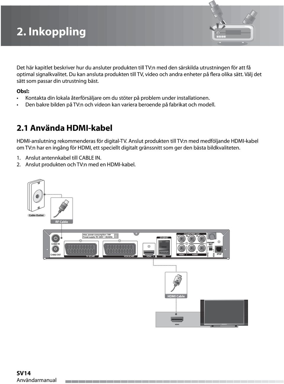 : Kontakta din lokala återförsäljare om du stöter på problem under installationen. Den bakre bilden på TV:n och videon kan variera beroende på fabrikat och modell. 2.