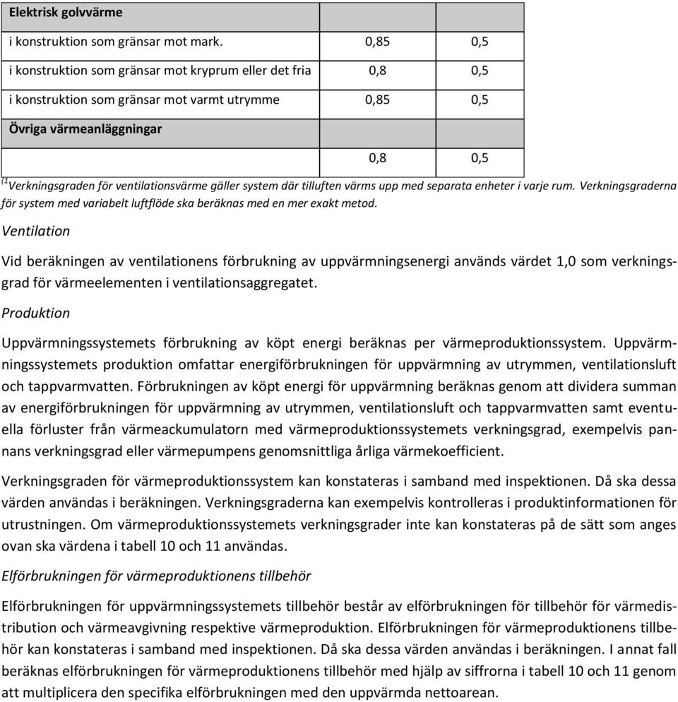 gäller system där tilluften värms upp med separata enheter i varje rum. Verkningsgraderna för system med variabelt luftflöde ska beräknas med en mer exakt metod.