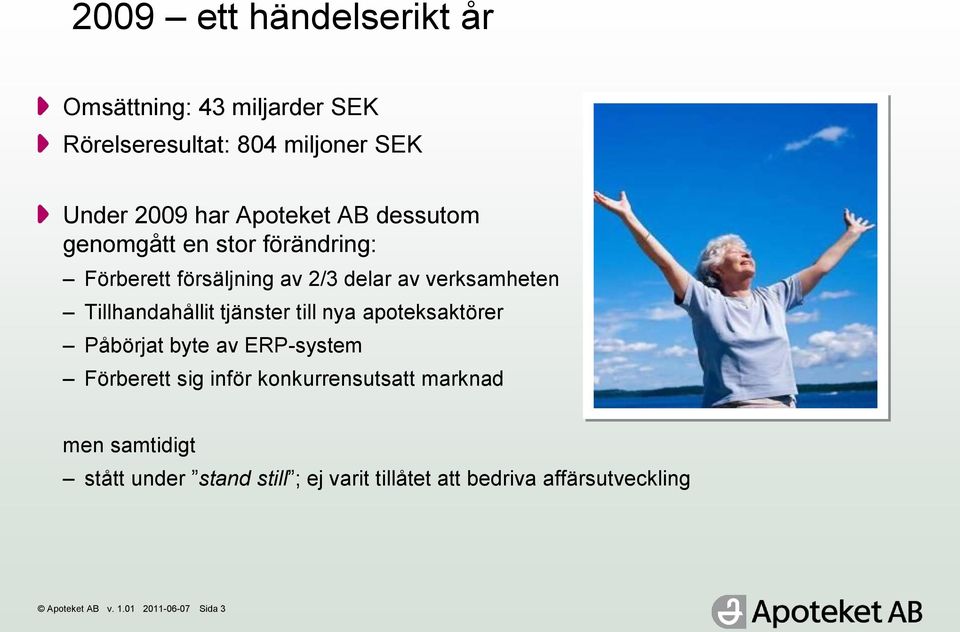 tjänster till nya apoteksaktörer Påbörjat byte av ERP-system Förberett sig inför konkurrensutsatt marknad men