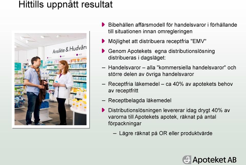 handelsvaror" och större delen av övriga handelsvaror Receptfria läkemedel ca 40% av apotekets behov av receptfritt Receptbelagda