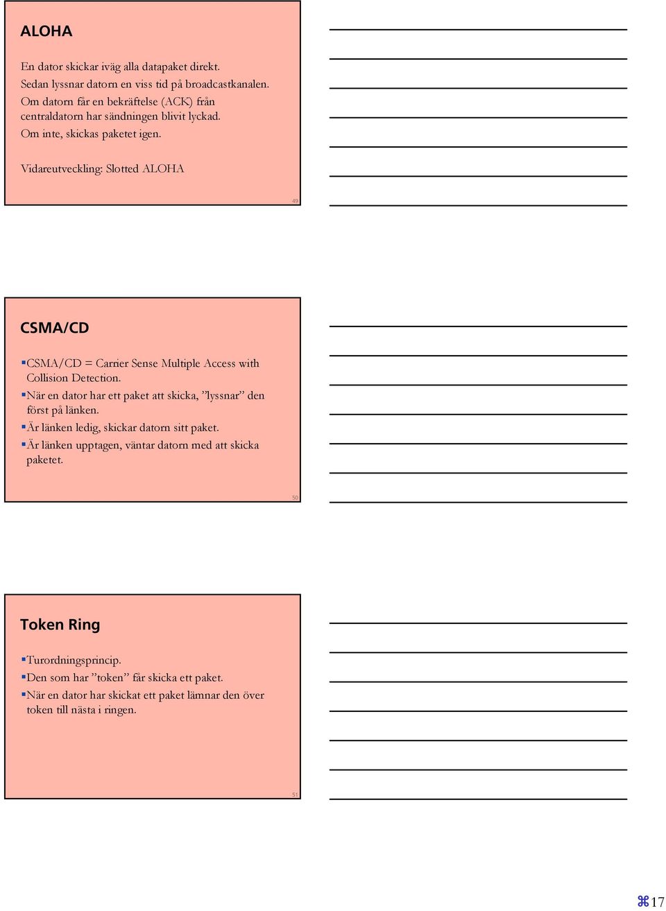 Vidareutveckling: Slotted ALOHA 49 CSMA/CD CSMA/CD = Carrier Sense Multiple Access with Collision Detection.