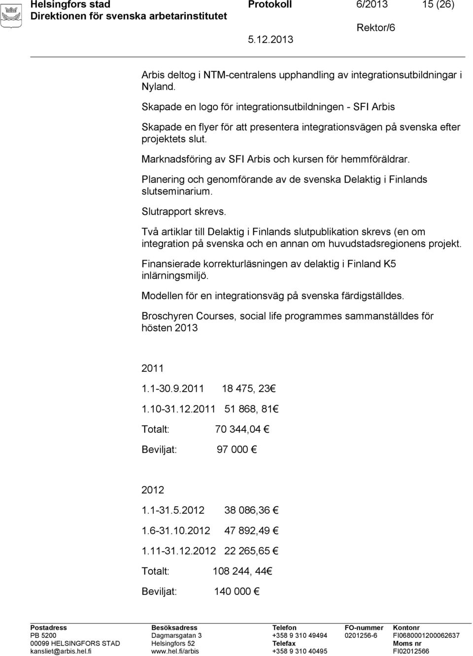 Marknadsföring av SFI Arbis och kursen för hemmföräldrar. Planering och genomförande av de svenska Delaktig i Finlands slutseminarium. Slutrapport skrevs.