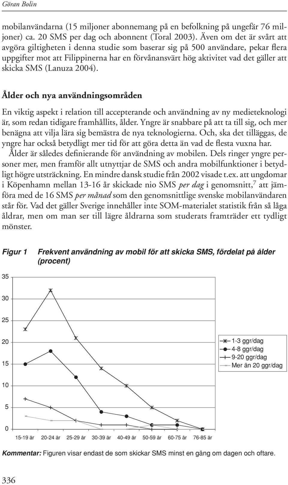 SMS (Lanuza 2004). Ålder och nya användningsområden En viktig aspekt i relation till accepterande och användning av ny medieteknologi är, som redan tidigare framhållits, ålder.