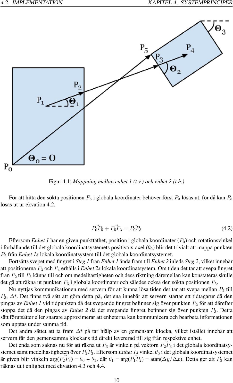 2) Eftersom Enhet 1 har en given punkttäthet, position i globala koordinater (P 0 ) och rotationsvinkel i förhållande till det globala koordinatsystemets positiva x-axel (θ 0 ) blir det trivialt att