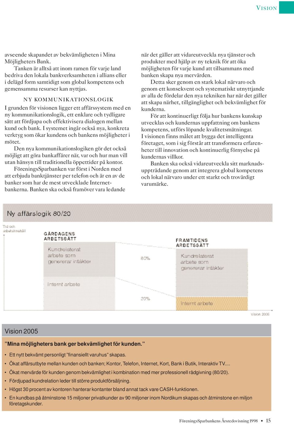 NY KOMMUNIKATIONSLOGIK I grunden för visionen ligger ett affärssystem med en ny kommunikationslogik, ett enklare och tydligare sätt att fördjupa och effektivisera dialogen mellan kund och bank.