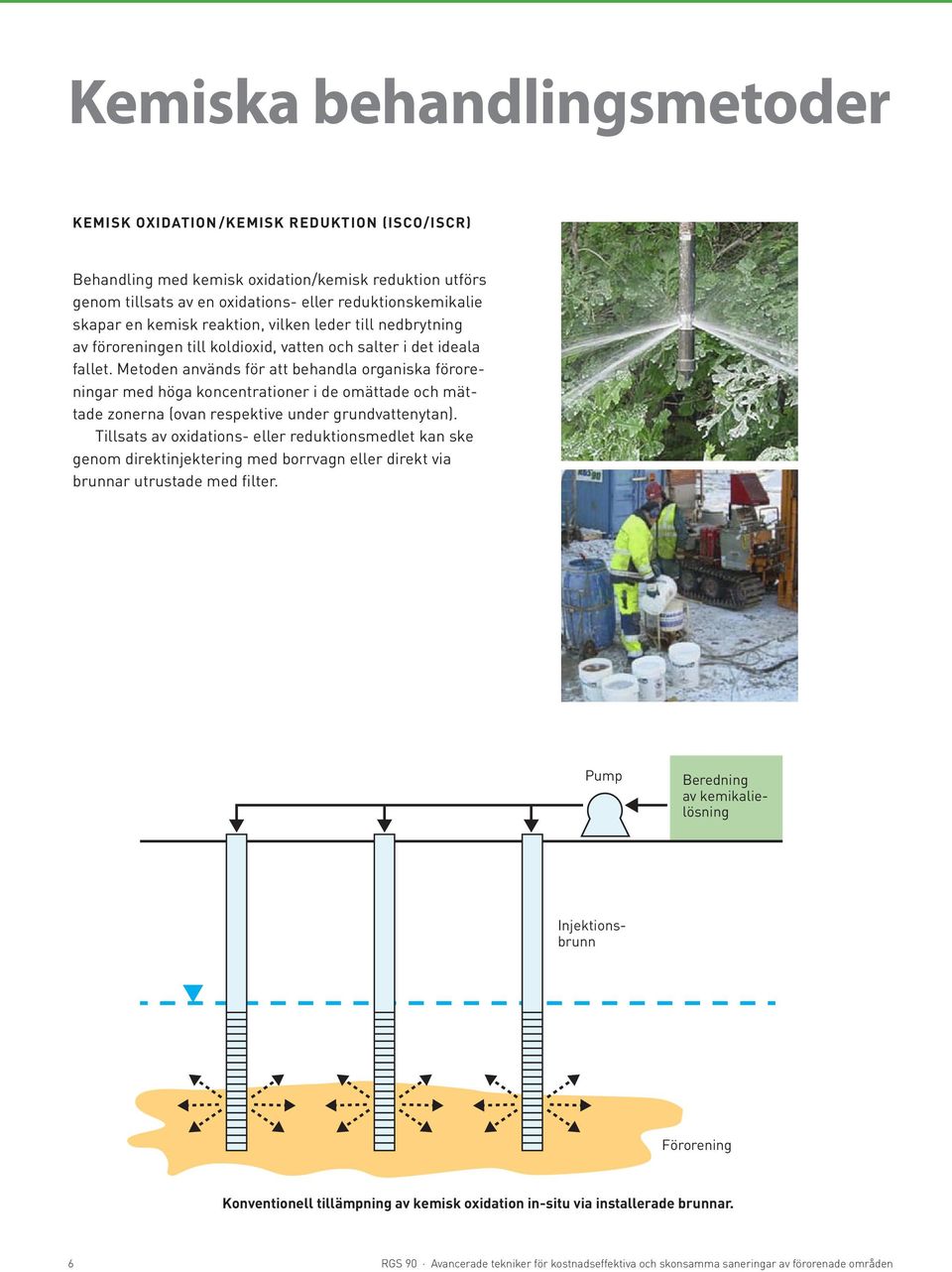 Metoden används för att behandla organiska föroreningar med höga koncentrationer i de omättade och mättade zonerna (ovan respektive under grundvattenytan).