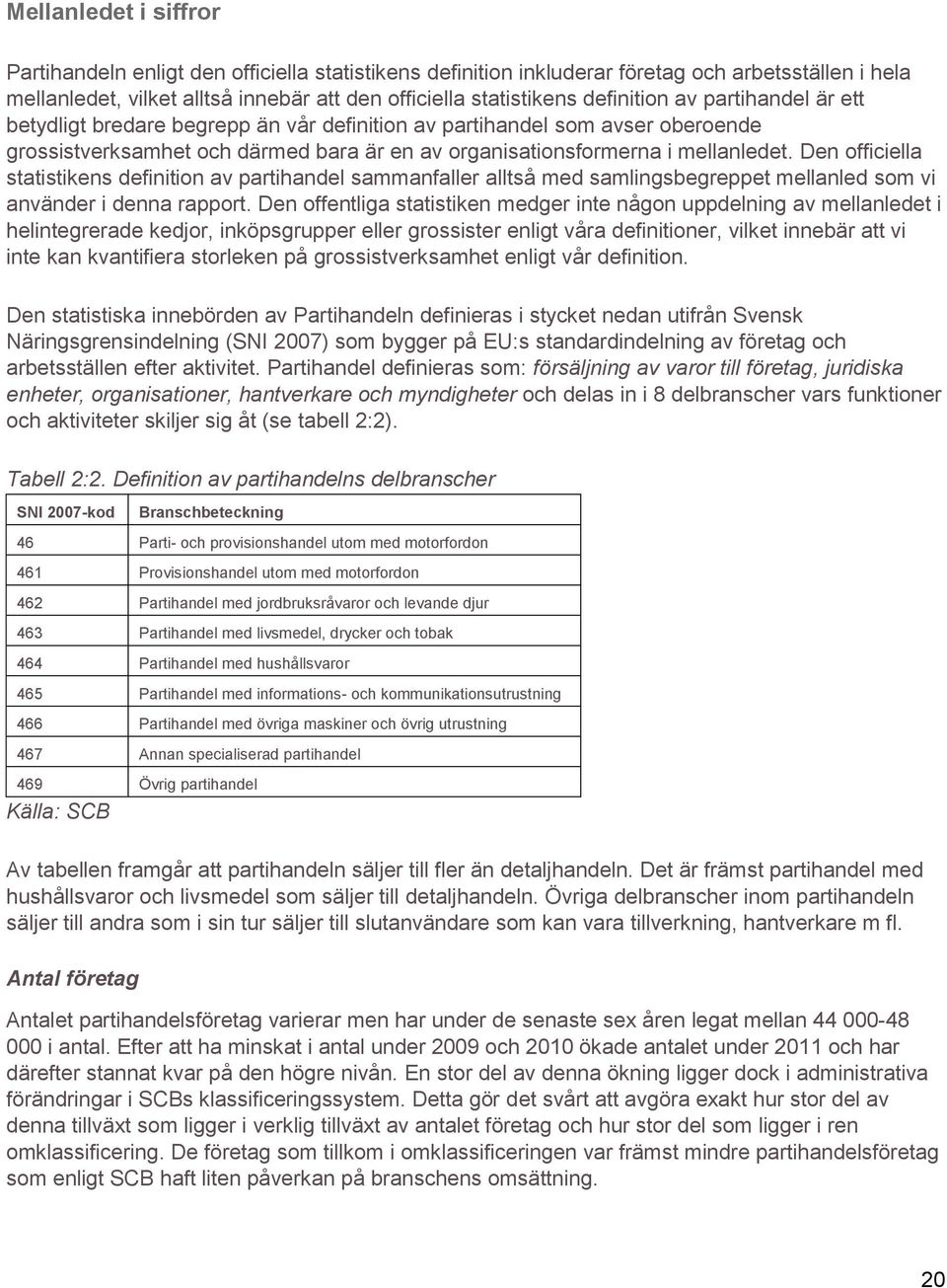 Den officiella statistikens definition av partihandel sammanfaller alltså med samlingsbegreppet mellanled som vi använder i denna rapport.