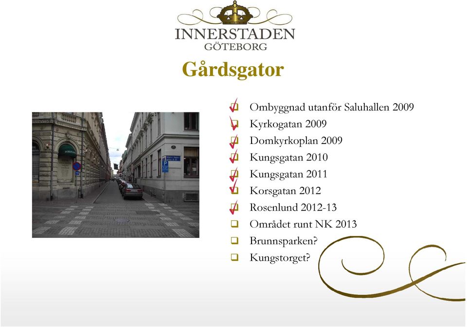 2010 Kungsgatan 2011 Korsgatan 2012 Rosenlund