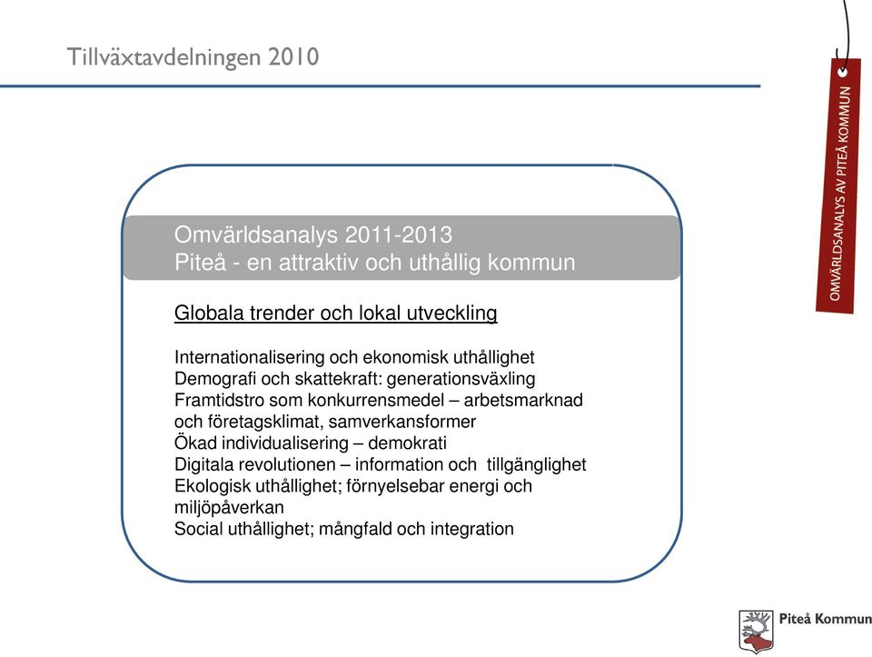 konkurrensmedel arbetsmarknad och företagsklimat, samverkansformer Ökad individualisering demokrati Digitala