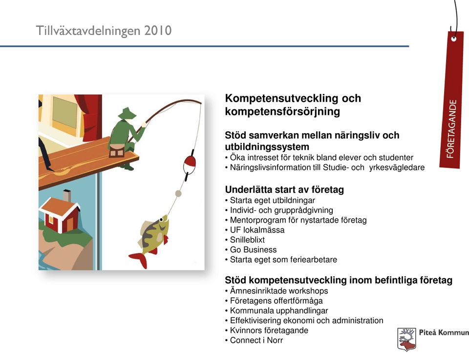 Mentorprogram för nystartade företag UF lokalmässa Snilleblixt Go Business Starta eget som feriearbetare Stöd kompetensutveckling inom befintliga