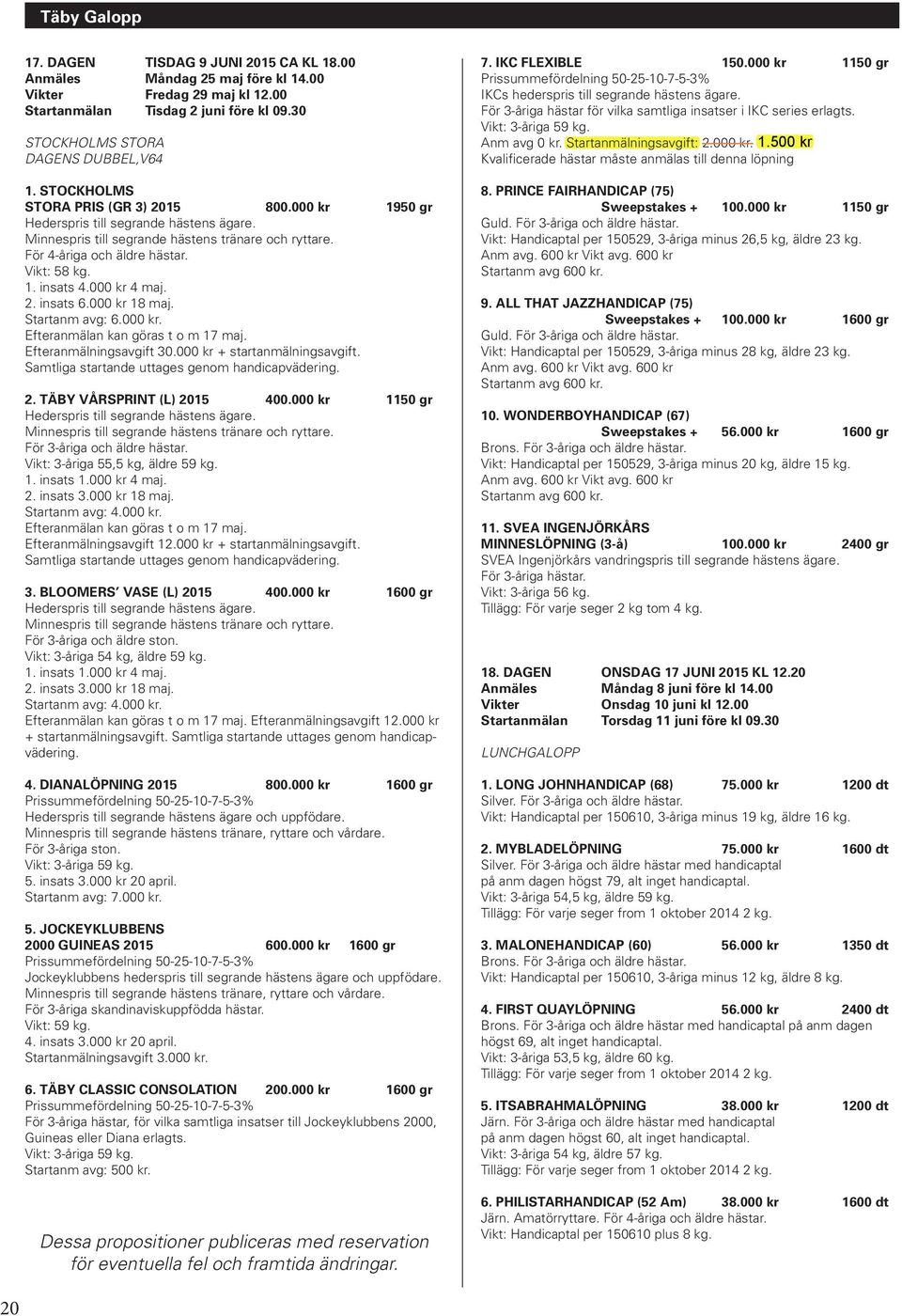 000 kr 4 maj. 2. insats 6.000 kr 18 maj. Startanm avg: 6.000 kr. Efteranmälan kan göras t o m 17 maj. Efteranmälningsavgift 30.000 kr + startanmälningsavgift.