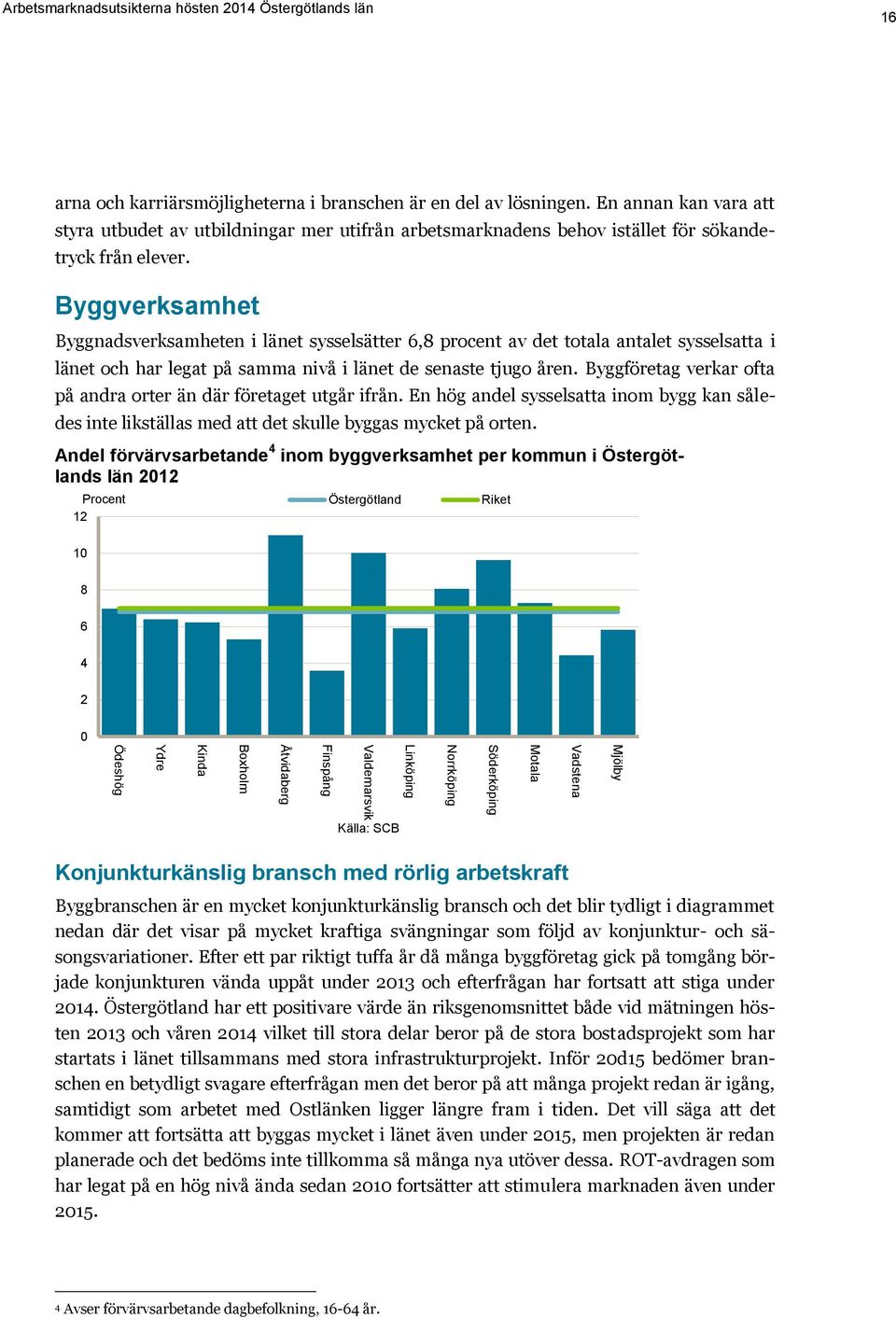 Byggföretag verkar ofta på andra orter än där företaget utgår ifrån. En hög andel sysselsatta inom bygg kan således inte likställas med att det skulle byggas mycket på orten.