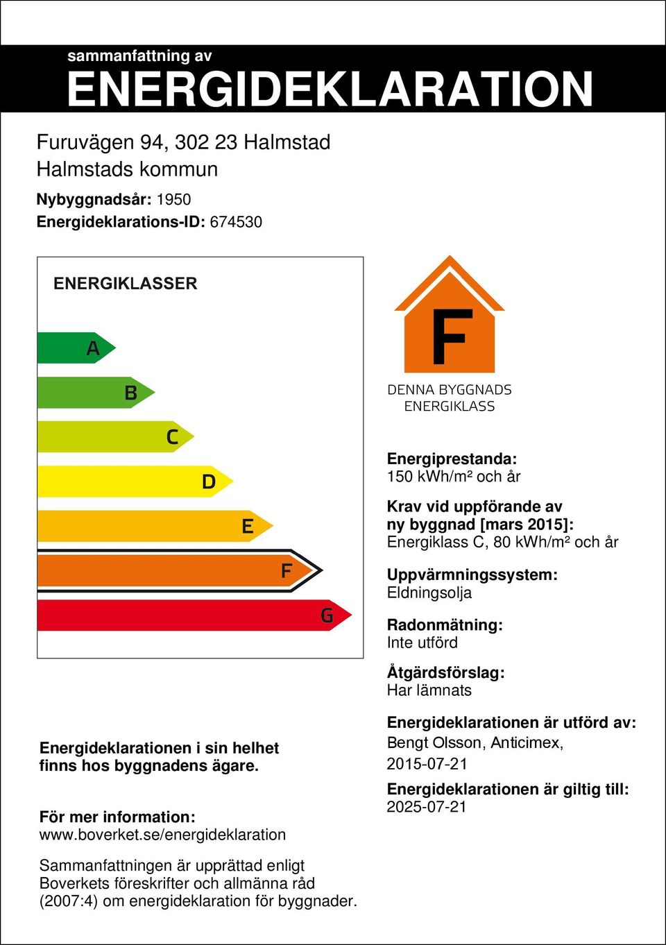 Energideklarationen i sin helhet finns hos byggnadens ägare. För mer information: www.boverket.