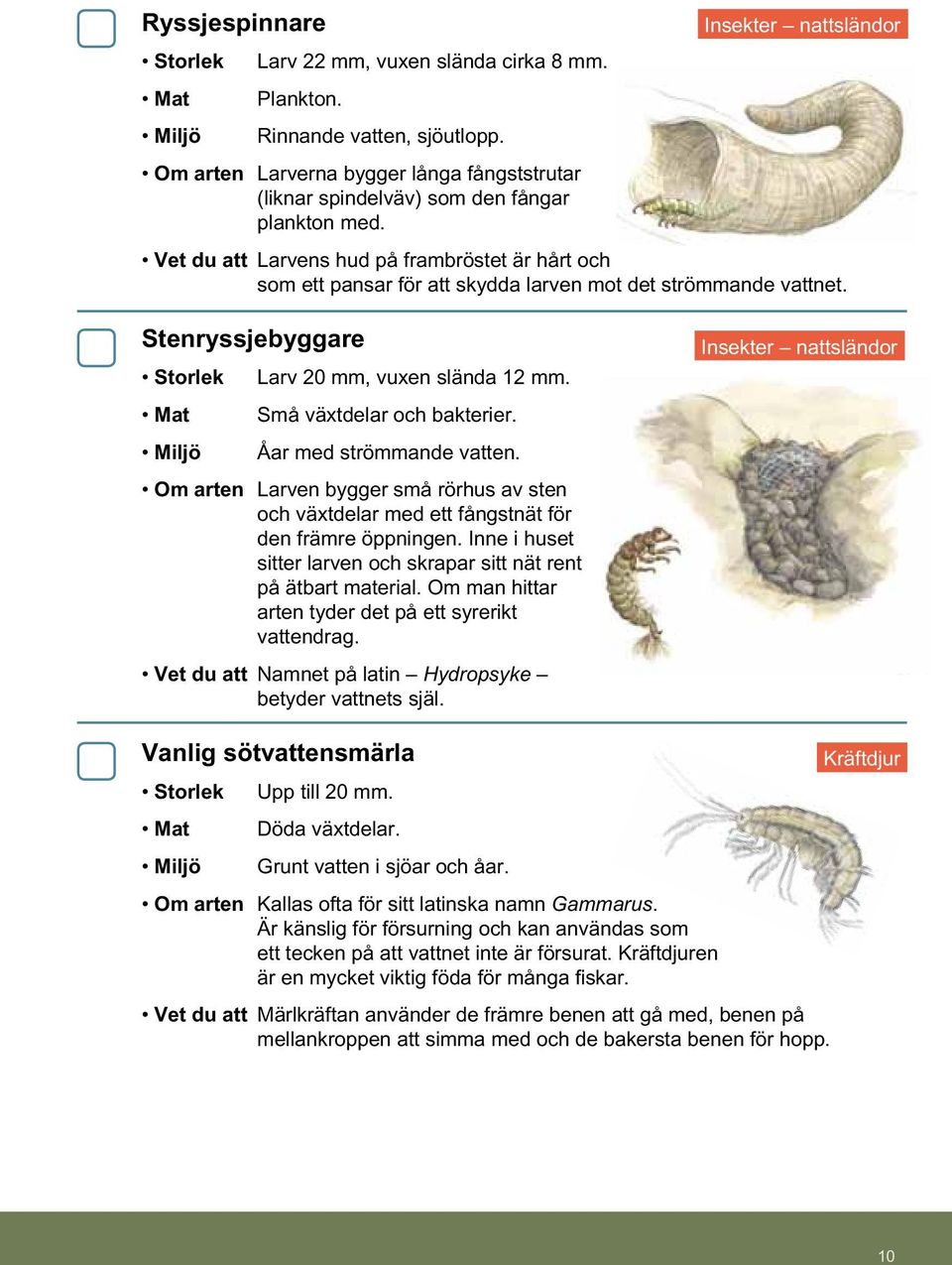 Små växtdelar och bakterier. Åar med strömmande vatten. Om arten Larven bygger små rörhus av sten och växtdelar med ett fångstnät för den främre öppningen.