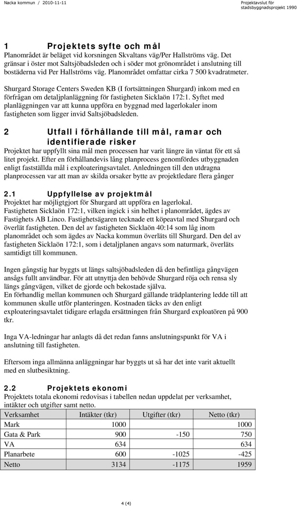 Shurgard Storage Centers Sweden KB (I fortsättningen Shurgard) inkom med en förfrågan om detaljplanläggning för fastigheten Sicklaön 172:1.