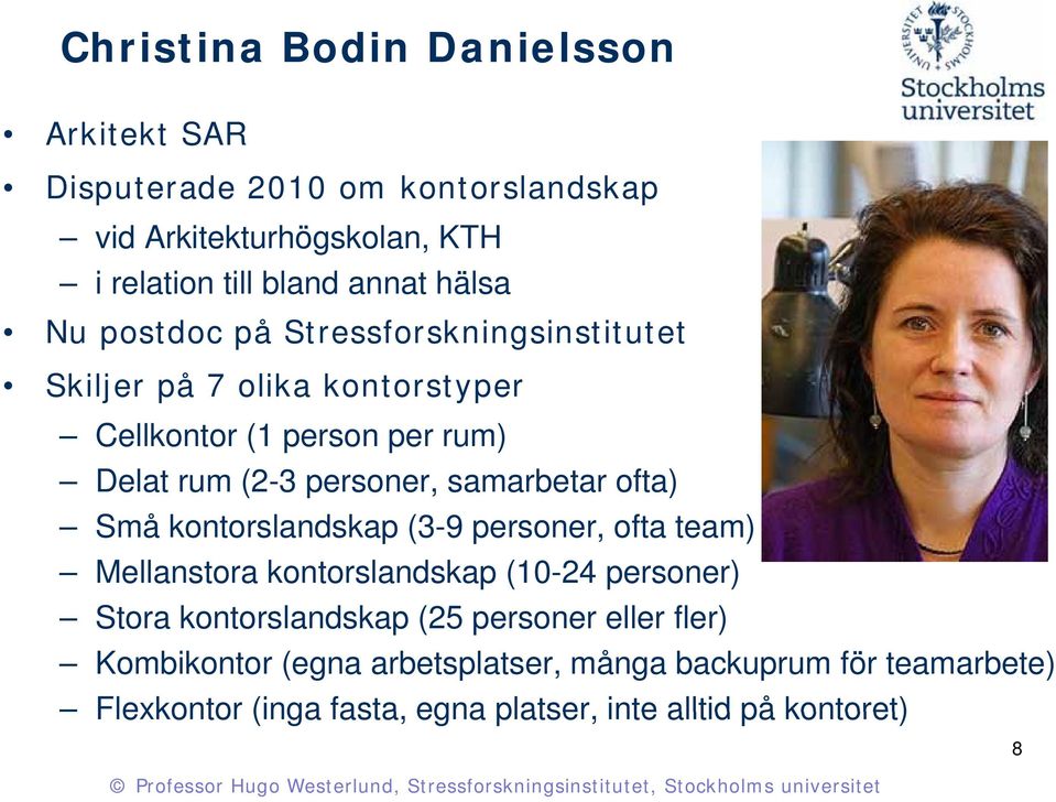 samarbetar ofta) Små kontorslandskap (3-9 personer, ofta team) Mellanstora kontorslandskap (10-24 personer) Stora kontorslandskap (25