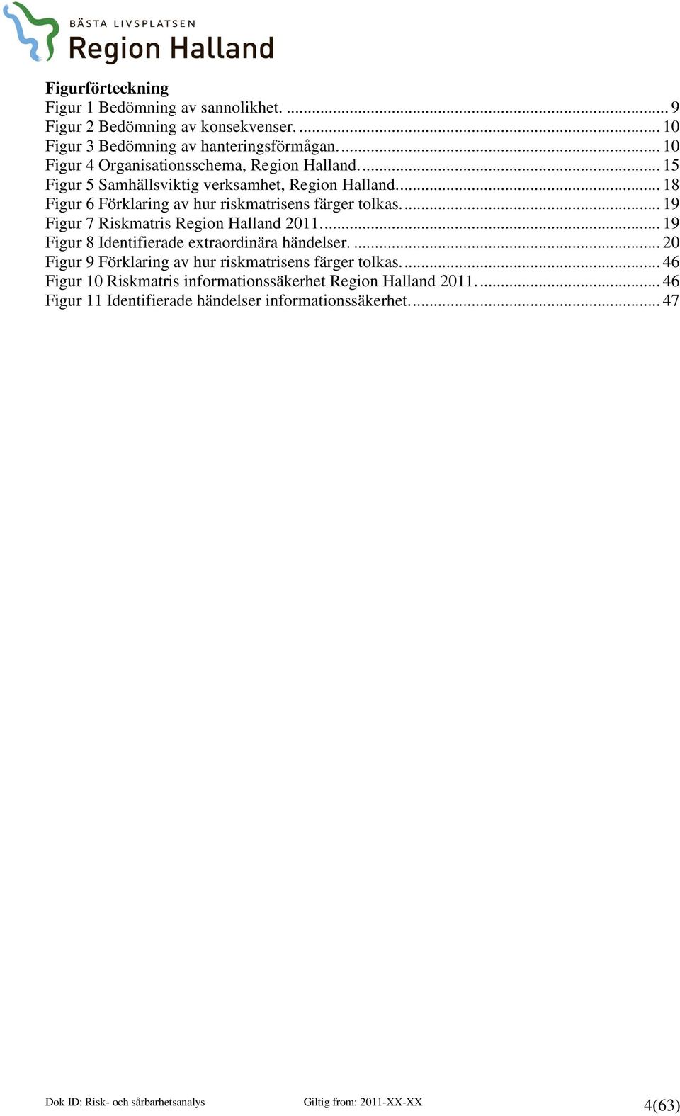 ... 18 Figur 6 Förklaring av hur riskmatrisens färger tolkas.... 19 Figur 7 Riskmatris Region Halland 2011.