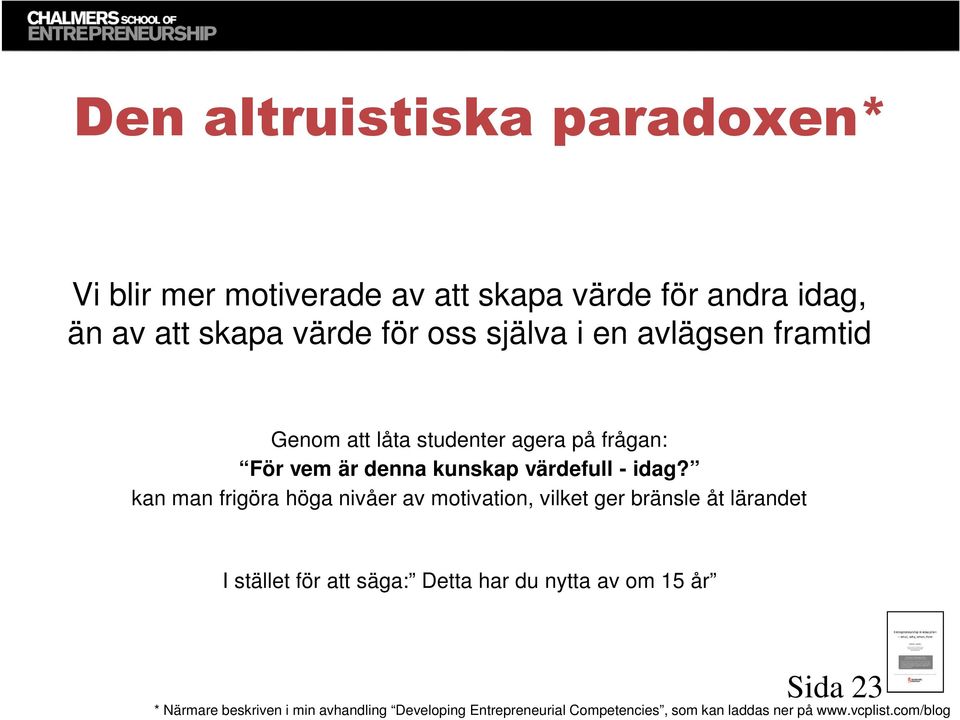 kan man frigöra höga nivåer av motivation, vilket ger bränsle åt lärandet I stället för att säga: Detta har du nytta av