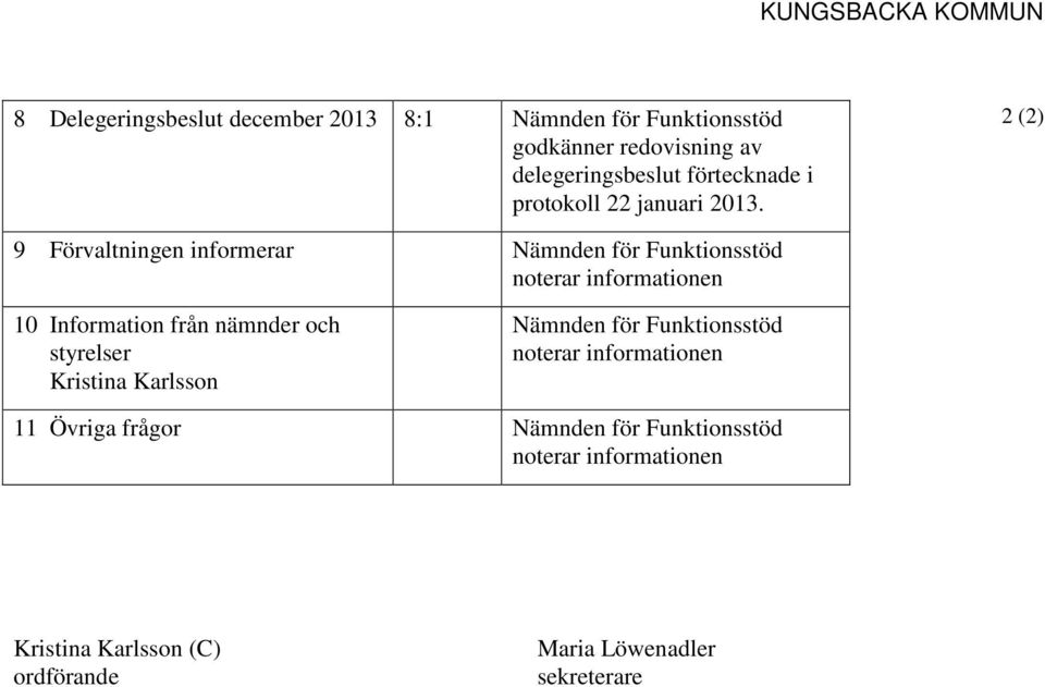 2 (2) 9 Förvaltningen informerar Nämnden för Funktionsstöd noterar informationen 10 Information från nämnder och