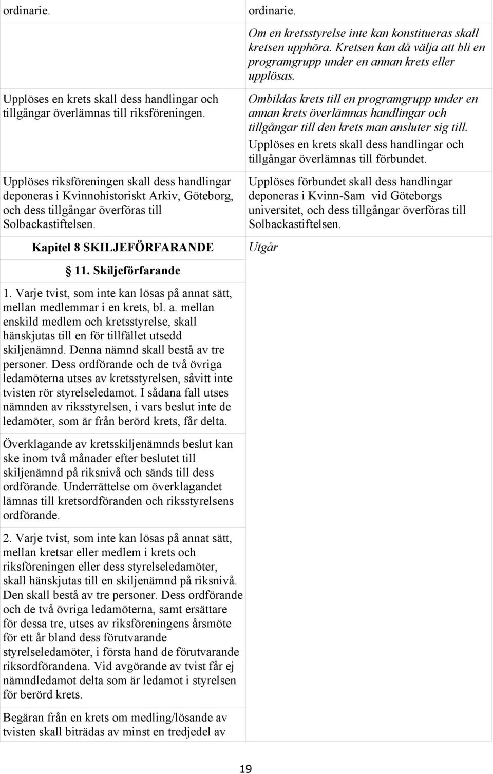 Varje tvist, som inte kan lösas på annat sätt, mellan medlemmar i en krets, bl. a. mellan enskild medlem och kretsstyrelse, skall hänskjutas till en för tillfället utsedd skiljenämnd.