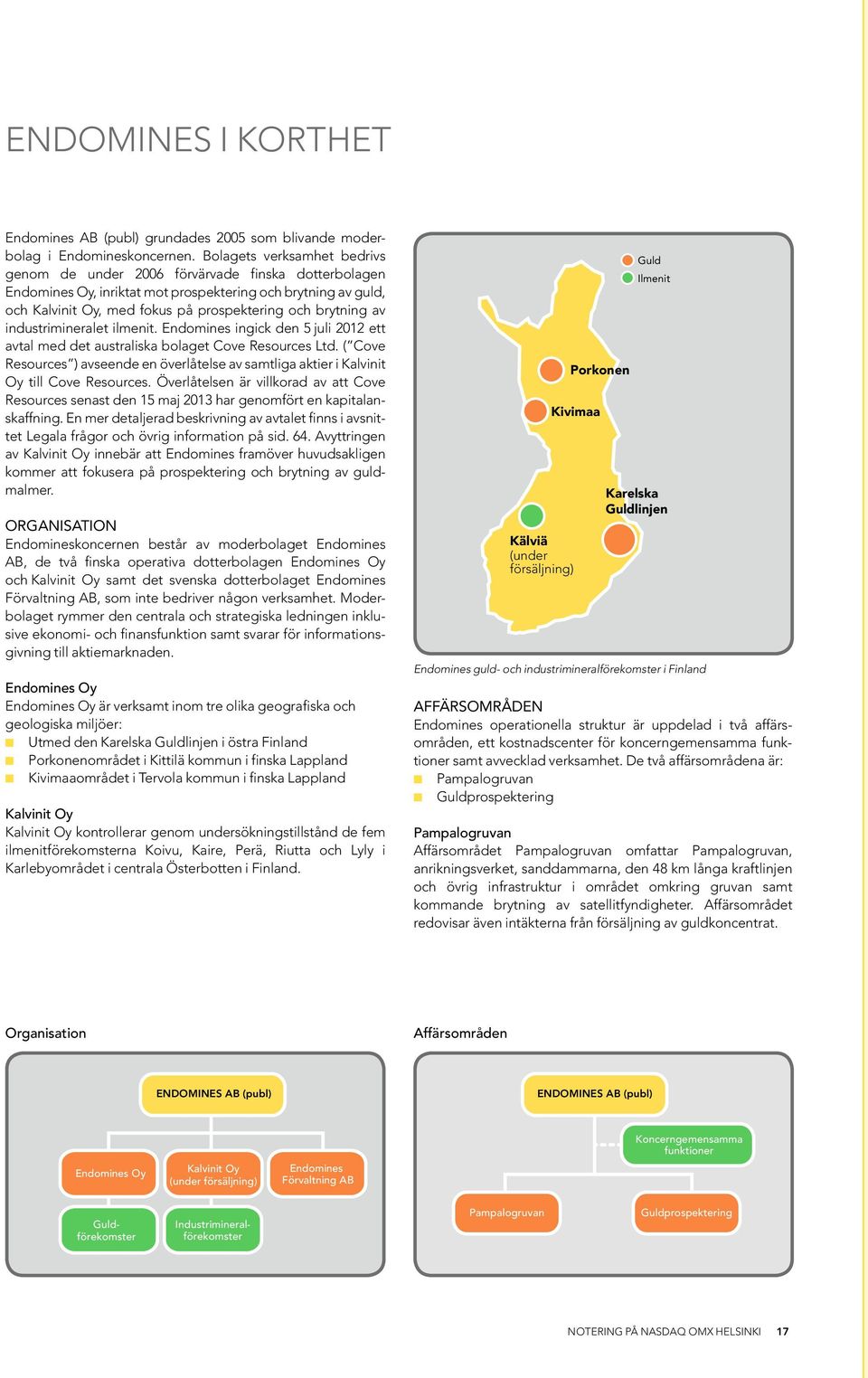 av industrimineralet ilmenit. Endomines ingick den 5 juli 2012 ett avtal med det australiska bolaget Cove Resources Ltd.