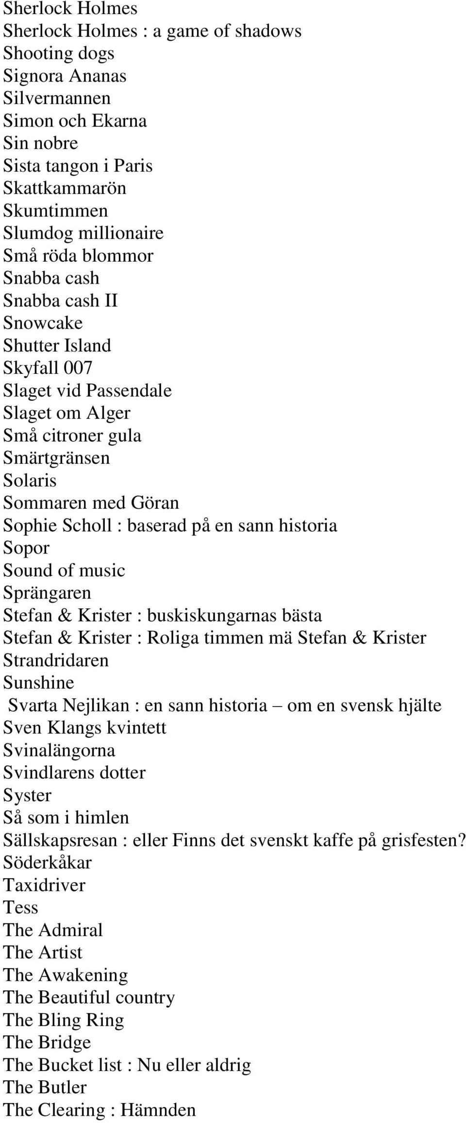 sann historia Sopor Sound of music Sprängaren Stefan & Krister : buskiskungarnas bästa Stefan & Krister : Roliga timmen mä Stefan & Krister Strandridaren Sunshine Svarta Nejlikan : en sann historia