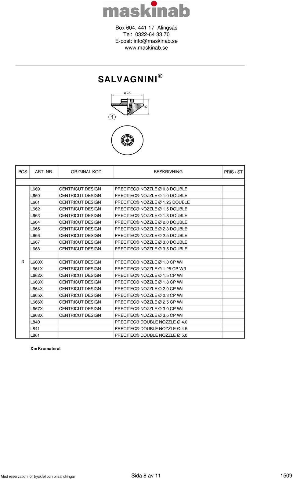 0 DOUBLE L665 CENTRICUT DESIGN PRECITEC NOZZLE Ø 2.3 DOUBLE L666 CENTRICUT DESIGN PRECITEC NOZZLE Ø 2.5 DOUBLE L667 CENTRICUT DESIGN PRECITEC NOZZLE Ø 3.