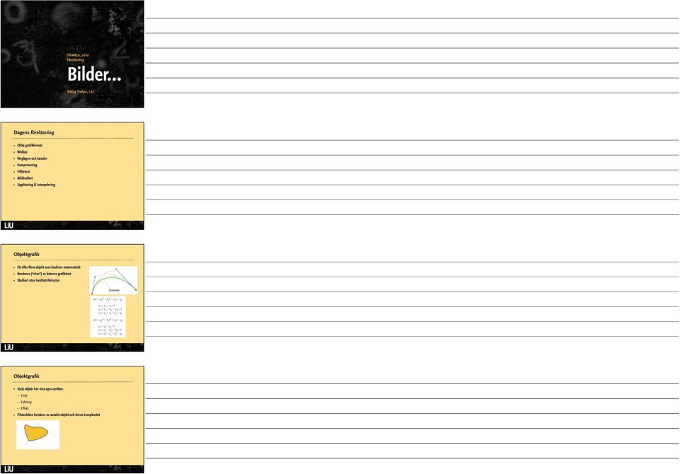 Filformat Bildkvalitet Upplösning & Interpolering Objektgrafik Ett eller flera objekt som beskrivs matematiskt