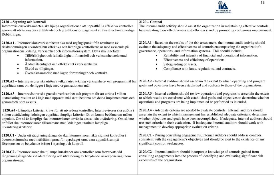 A1 - Internrevisionsverksamheten ska med utgångspunkt från resultaten av riskbedömningen utvärdera hur effektiva och lämpliga kontrollerna är med avseende på organisationens ledning, verksamhet och