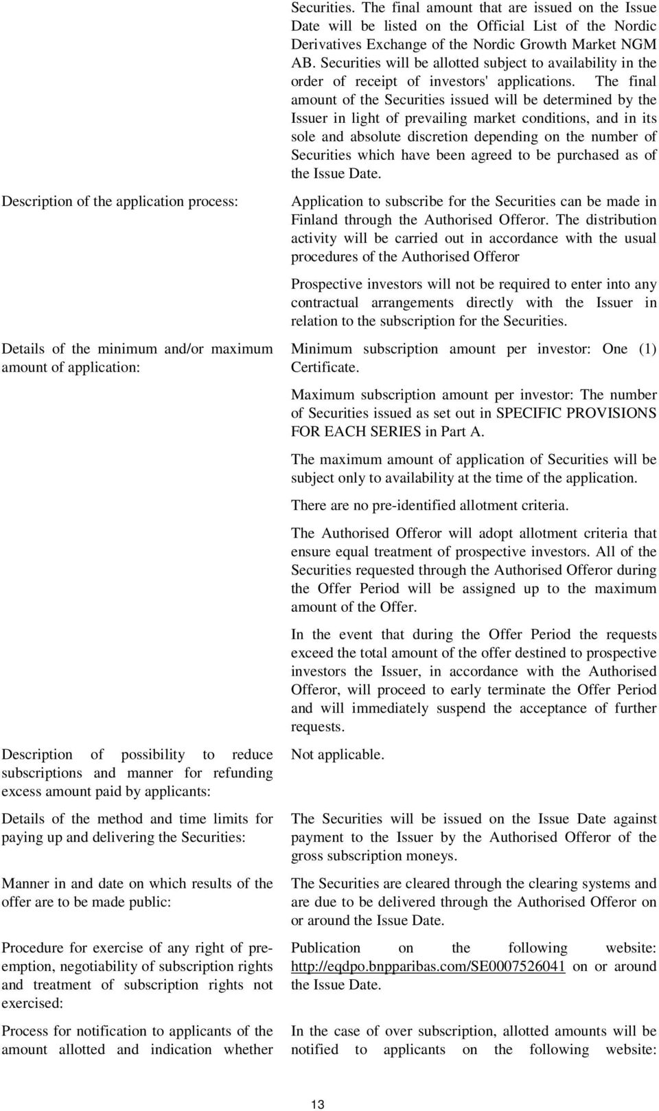 right of preemption, negotiability of subscription rights and treatment of subscription rights not exercised: Process for notification to applicants of the amount allotted and indication whether