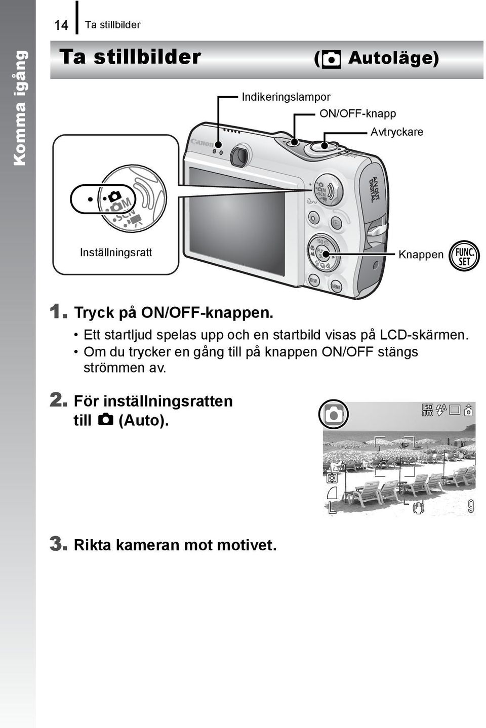 Ett startljud spelas upp och en startbild visas på LCD-skärmen.