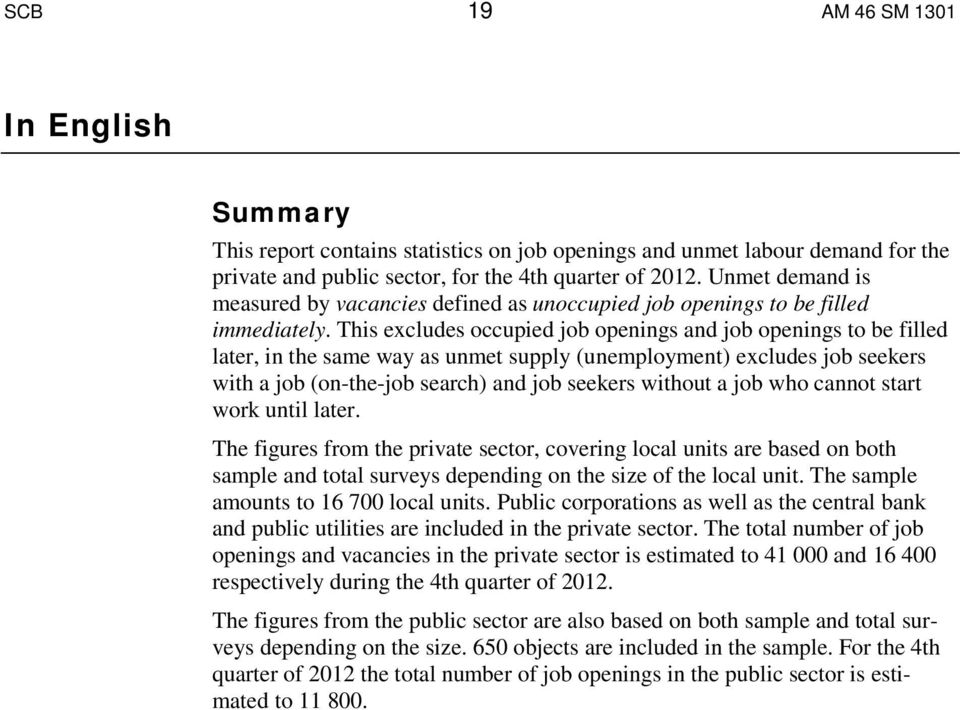 This excludes occupied job openings and job openings to be filled later, in the same way as unmet supply (unemployment) excludes job seekers with a job (on-the-job search) and job seekers without a