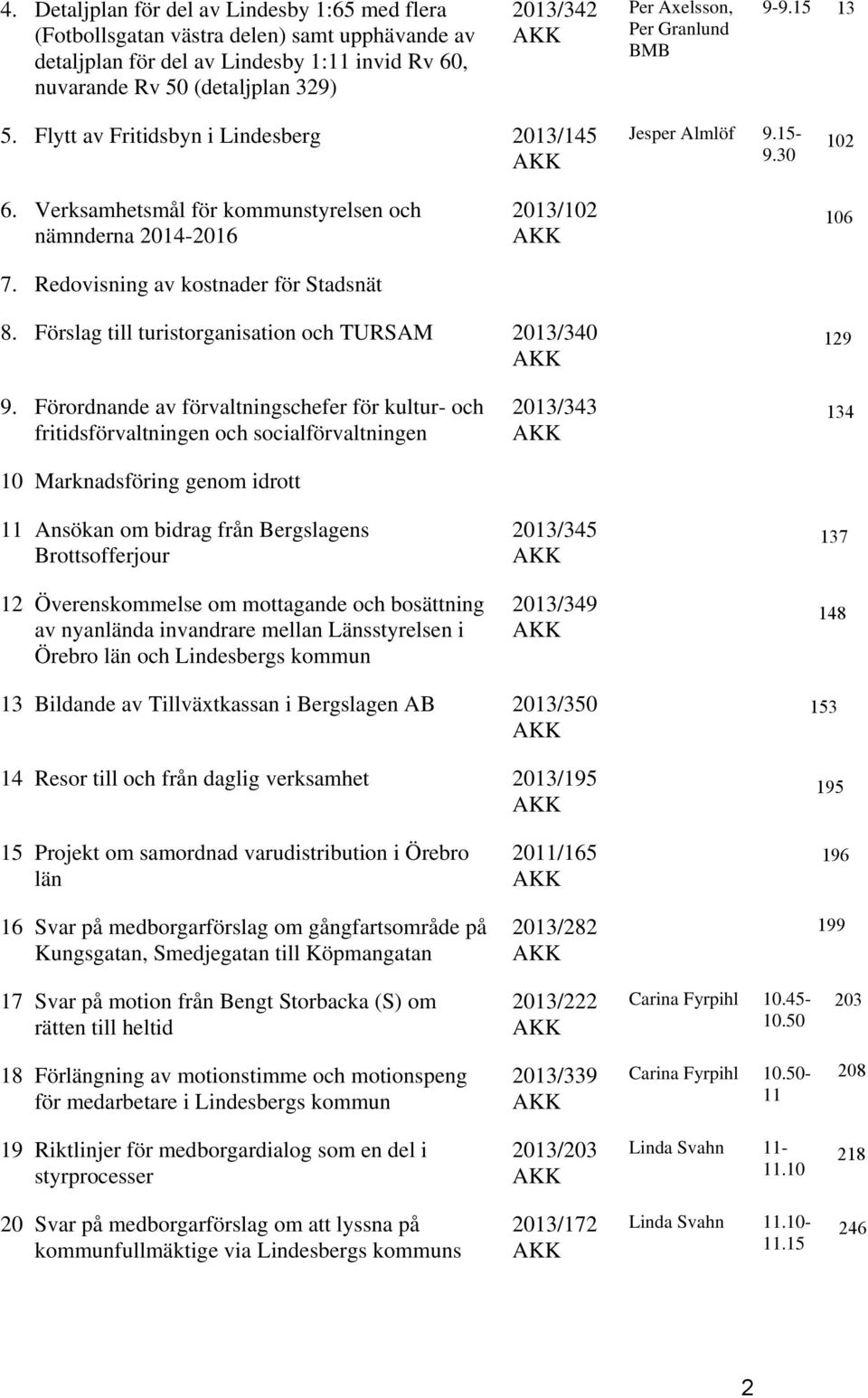Redovisning av kostnader för Stadsnät 8. Förslag till turistorganisation och TURSAM 2013/340 9.