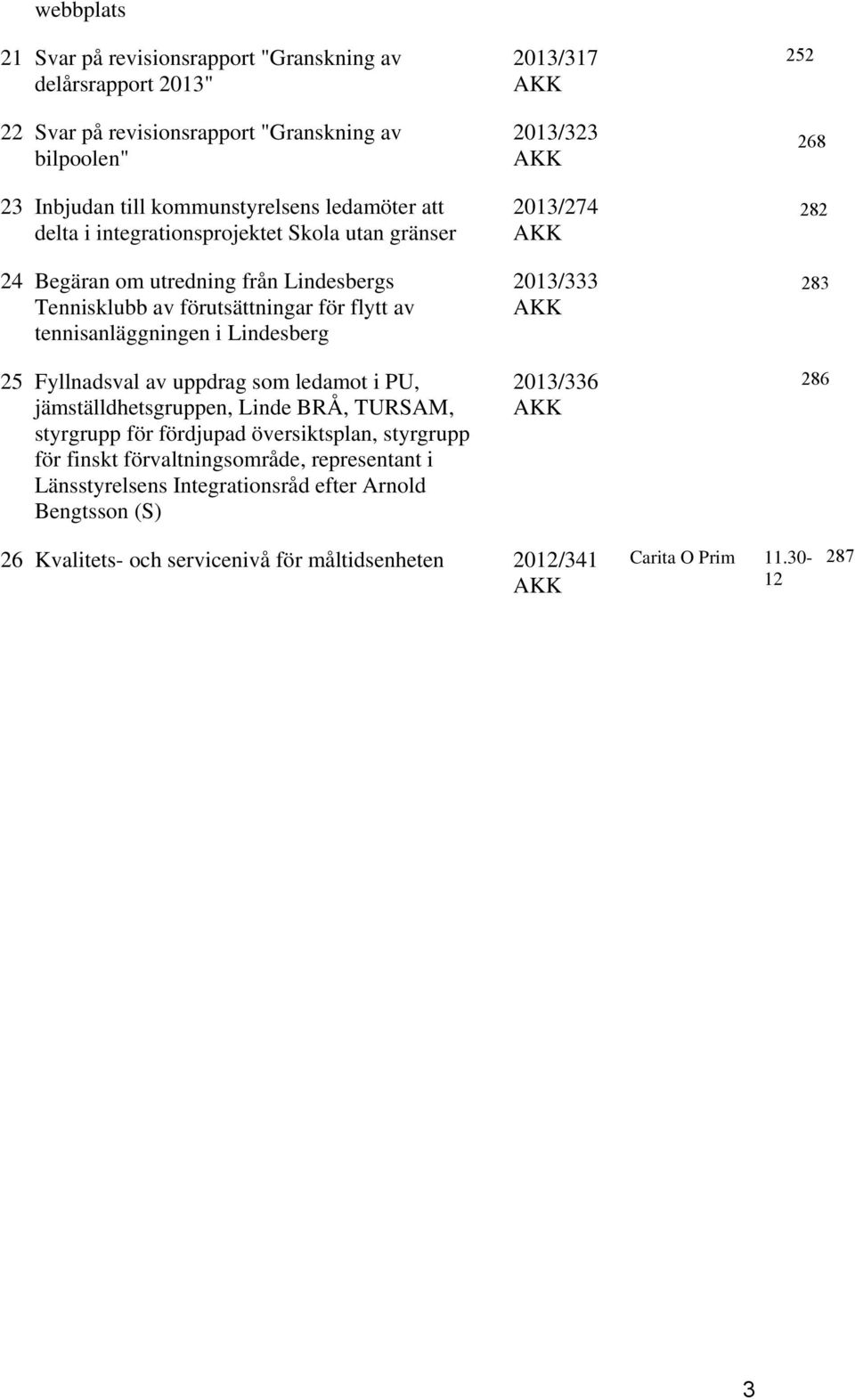 Fyllnadsval av uppdrag som ledamot i PU, jämställdhetsgruppen, Linde BRÅ, TURSAM, styrgrupp för fördjupad översiktsplan, styrgrupp för finskt förvaltningsområde, representant i