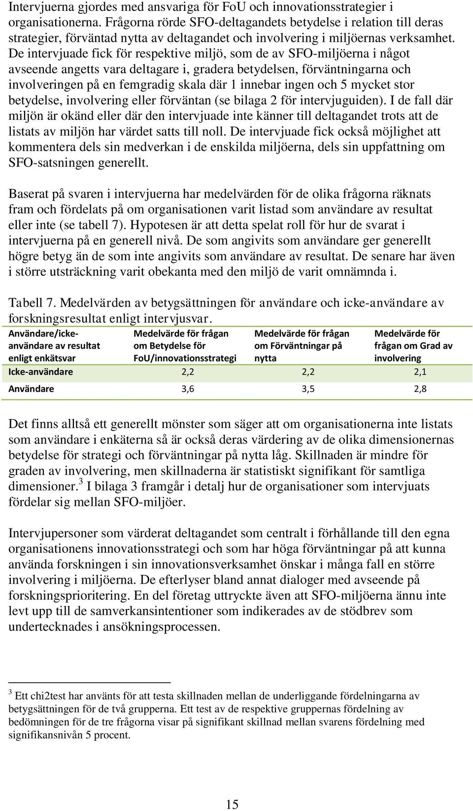 De intervjuade fick för respektive miljö, som de av SFO-miljöerna i något avseende angetts vara deltagare i, gradera betydelsen, förväntningarna och involveringen på en femgradig skala där 1 innebar