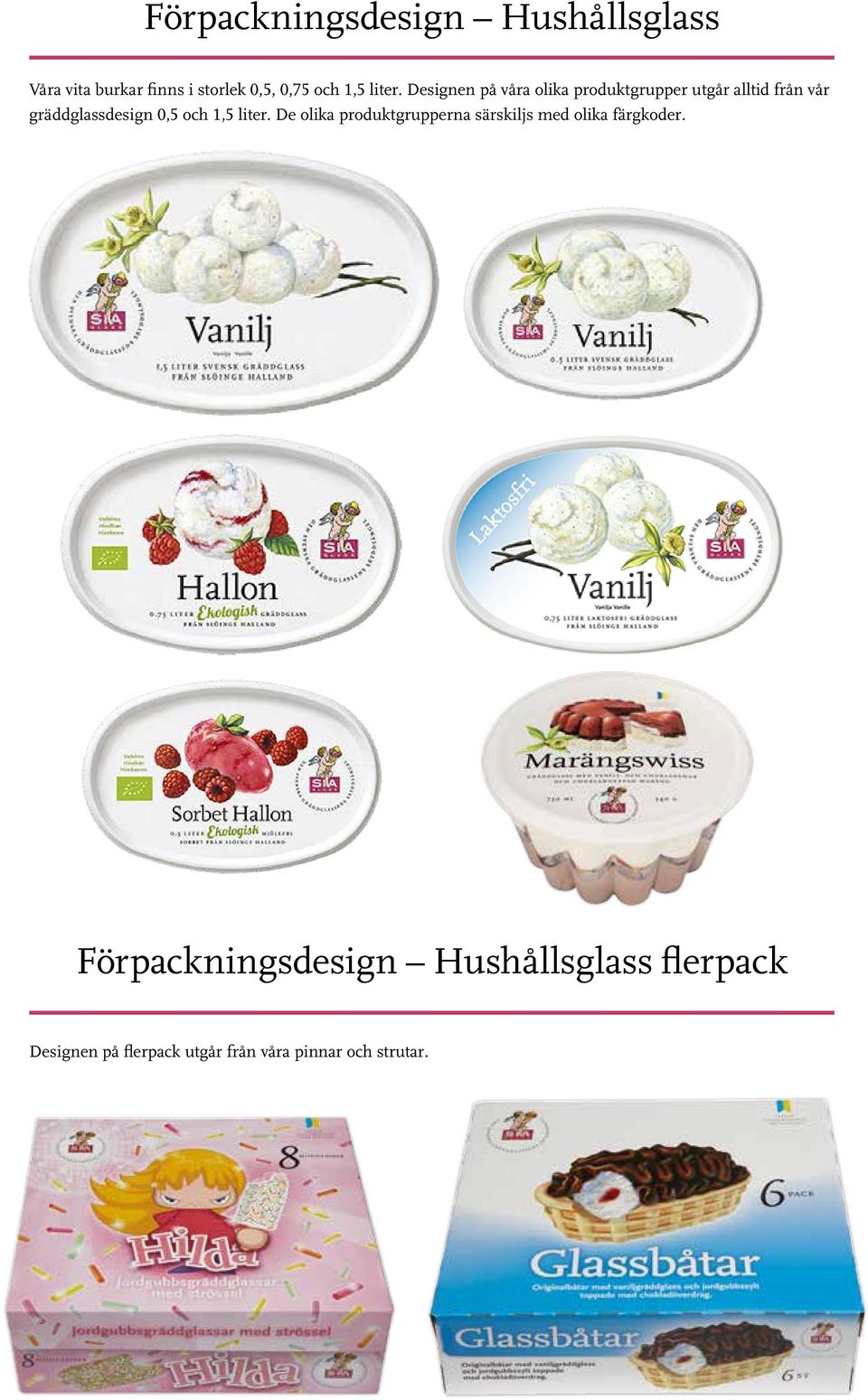 Designen på våra olika produktgrupper utgår alltid från vår gräddglassdesign 0,5 och