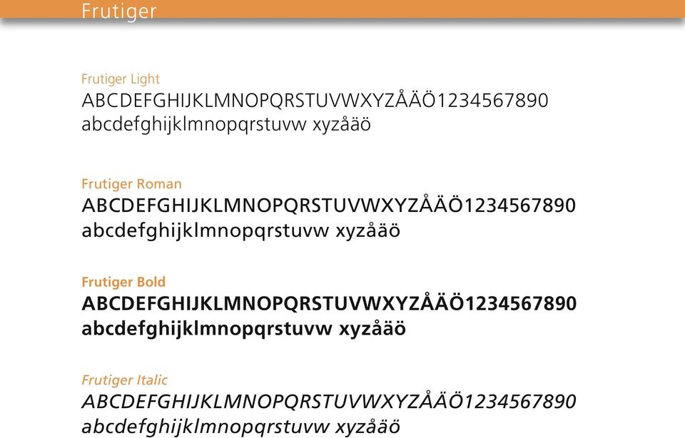 xyzåäö Frutiger Bold ABCDEFGHIJKLMNOPQRSTUVWXYZÅÄÖ1234567890 abcdefghijklmnopqrstuvw