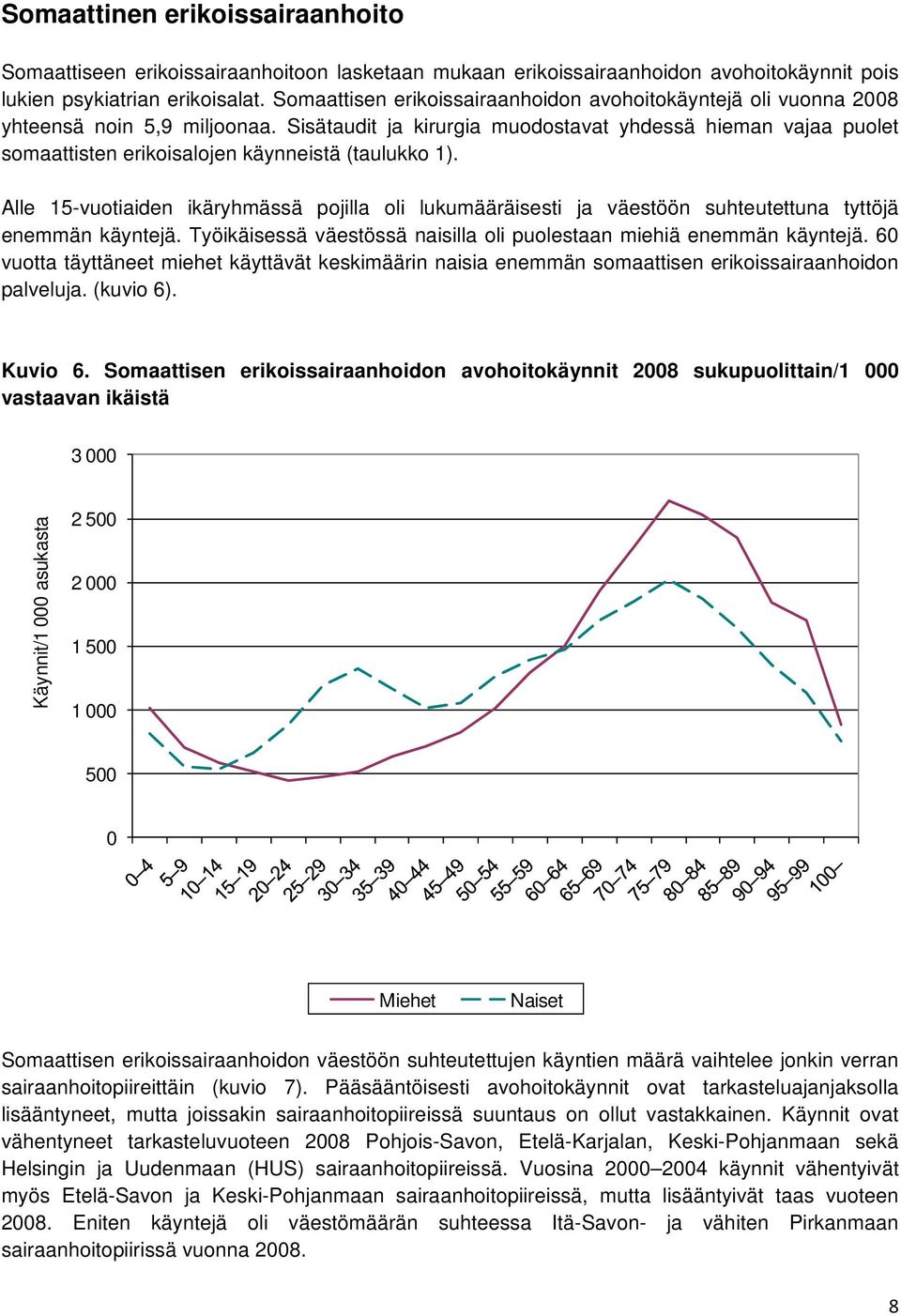 Sisätaudit ja kirurgia muodostavat yhdessä hieman vajaa puolet somaattisten erikoisalojen käynneistä (taulukko 1).