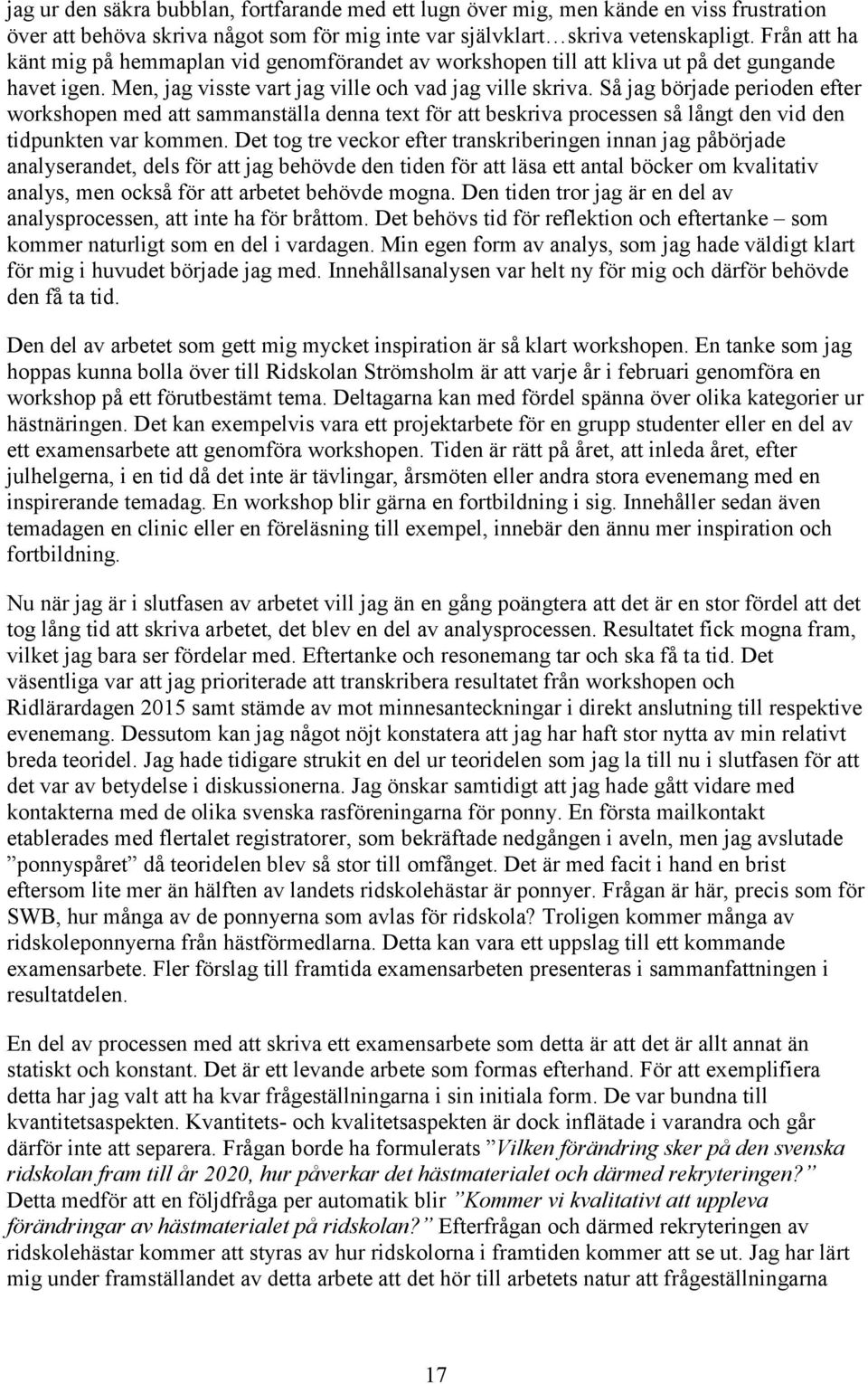 Så jag började perioden efter workshopen med att sammanställa denna text för att beskriva processen så långt den vid den tidpunkten var kommen.