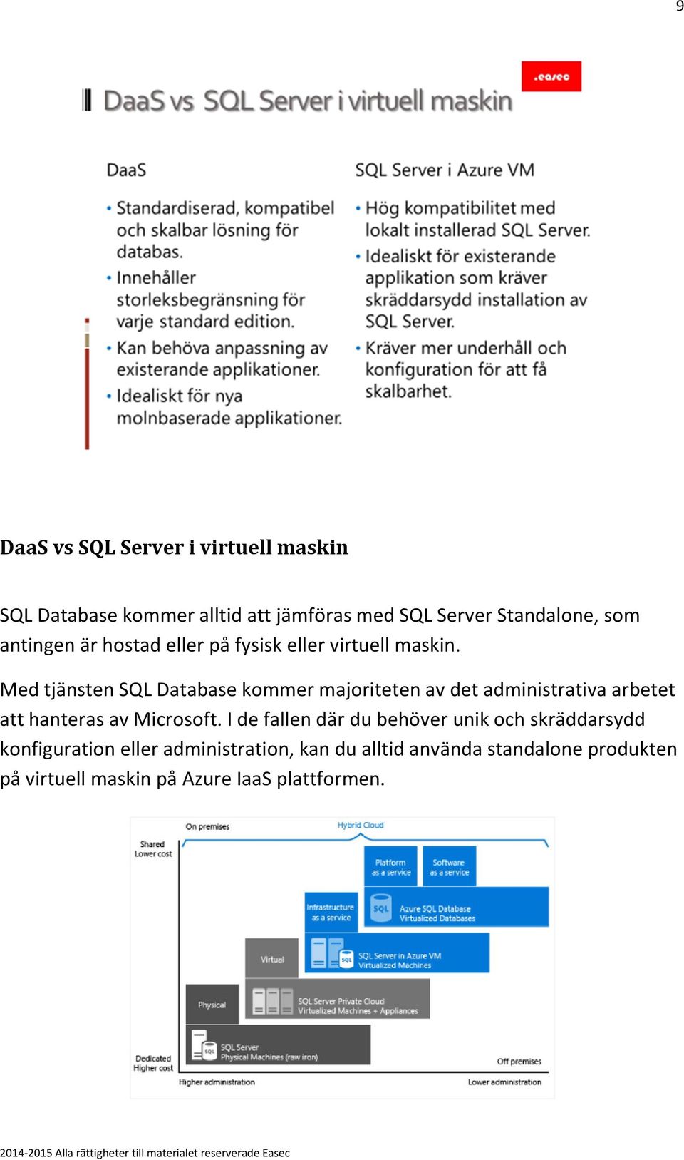 Med tjänsten SQL Database kommer majoriteten av det administrativa arbetet att hanteras av Microsoft.