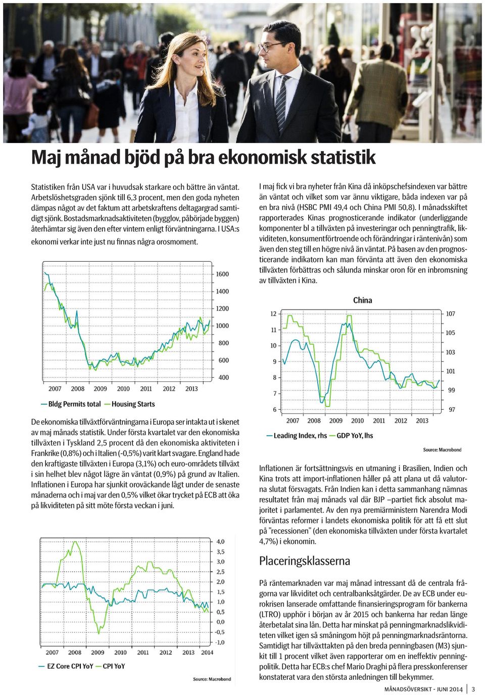 Bostadsmarknadsaktiviteten (bygglov, påbörjade byggen) återhämtar sig även den efter vintern enligt förväntningarna. I USA:s ekonomi verkar inte just nu finnas några orosmoment.